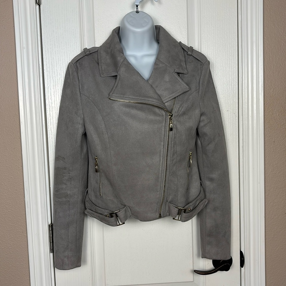 Romeo & Juliet Couture Faux Suede Microfiber Moto Jacket Grey Size M Pre-Owned